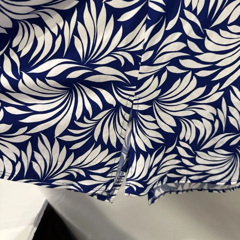 Susan Graver Blue White Tropical Palm Leaf Print Sleeveless Midi Dress 1X - Picture 6 of 7